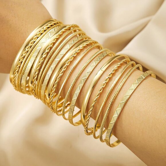 16Pcs Gold Bangle Bracelets for Women Multi Layer Stackable Textured Bracelets - Picture 2 of 5